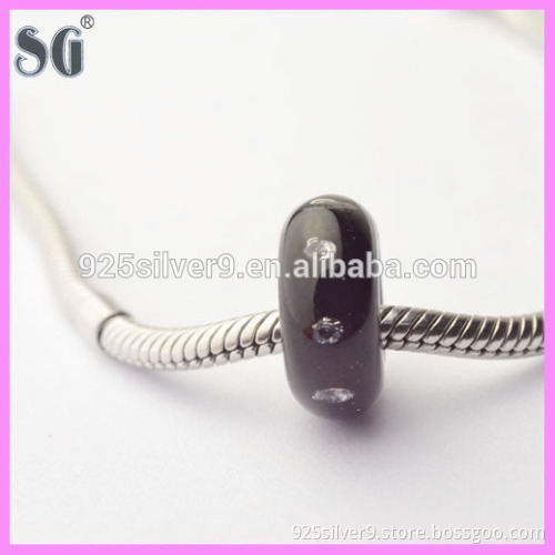 New products 2016 fashion jewelry china glass bead S925 sterling silver core charms black crystal 2mm glass beads